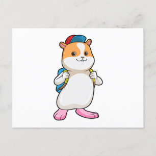 Carte Postale Hamster en tant qu'étudiant avec sac à dos et Casq