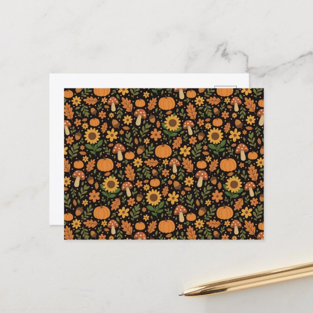 Carte Postale Hand Drawn Rustic Fall Pattern Envelope (Devant/Arrière en situation)