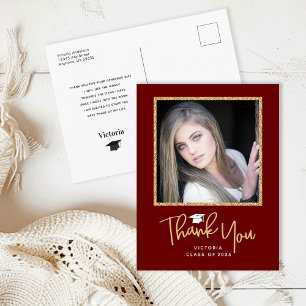 Carte Postale Handwriting Gold & Dark Red Graduation Thank You