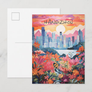 Carte Postale Hangzhou Chine Ville de voyage Peinture Esthétique