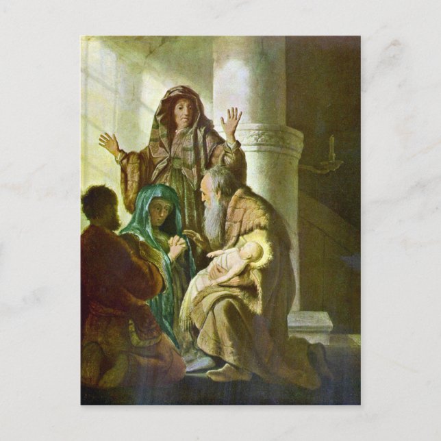 Carte Postale Hannah et Simeon dans le temple par Rembrandt (Devant)