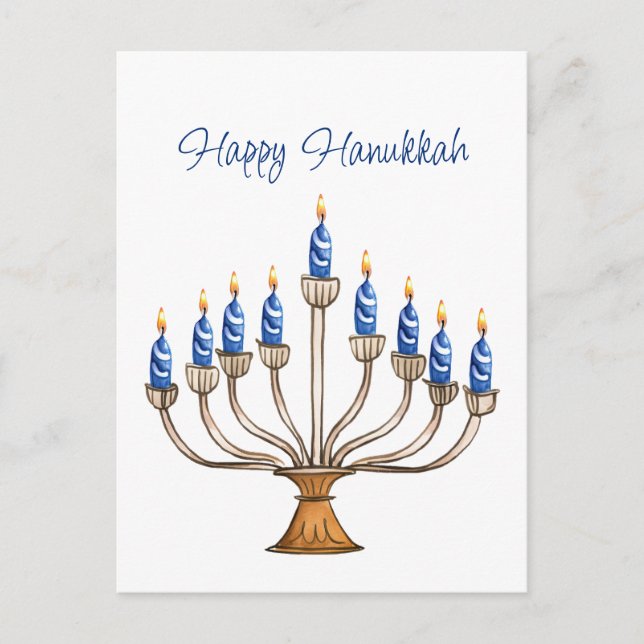 Carte Postale Hanoukka Menorah avec des bougies bleues, blanches (Devant)
