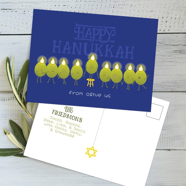 Carte Postale Hanoukka Menorah Olives, Groupe Bleu (Créateur téléchargé)