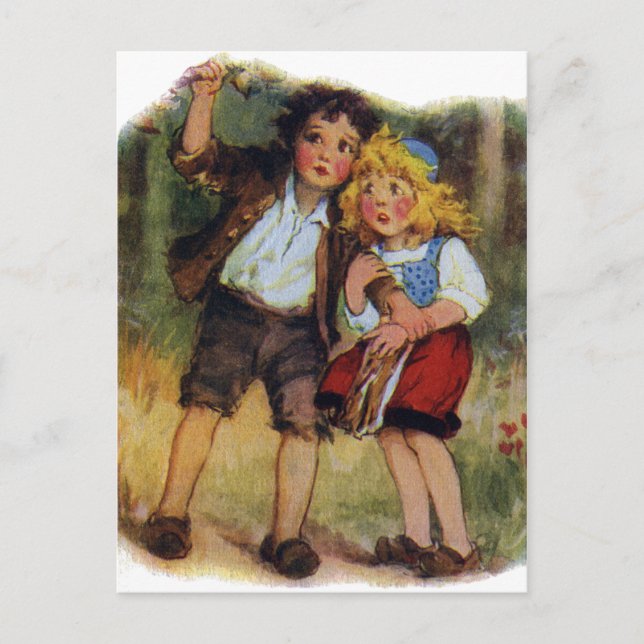 Carte Postale Hansel et Gretel perdus dans les bois (Devant)