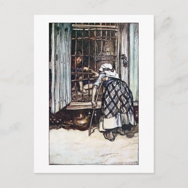 Carte Postale Hansel mis en cage par la sorcière (Devant)