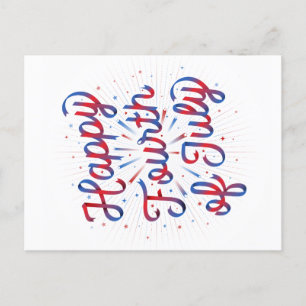 Carte postale Happy 4 juillet (dégradé rouge/bleu)