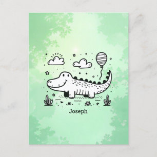 Carte Postale Happy Alligator avec ballon - Cute Nursery Art