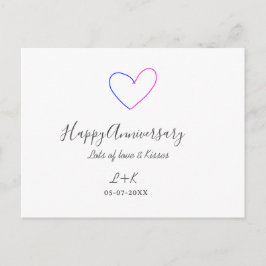Carte Postale Happy anniversary pink blue heart name date simple