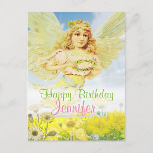 Carte Postale Happy Birthday Angel with Wreath