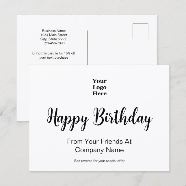 Carte Postale Happy Birthday From Business Logo Special Offer (Devant / Derrière)