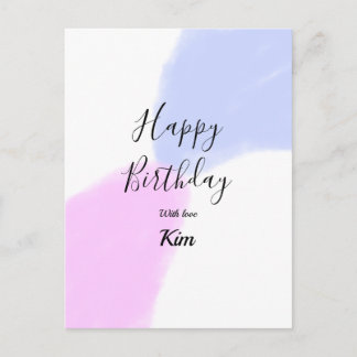 Carte Postale Happy birthday pink purple pastel name simple eleg