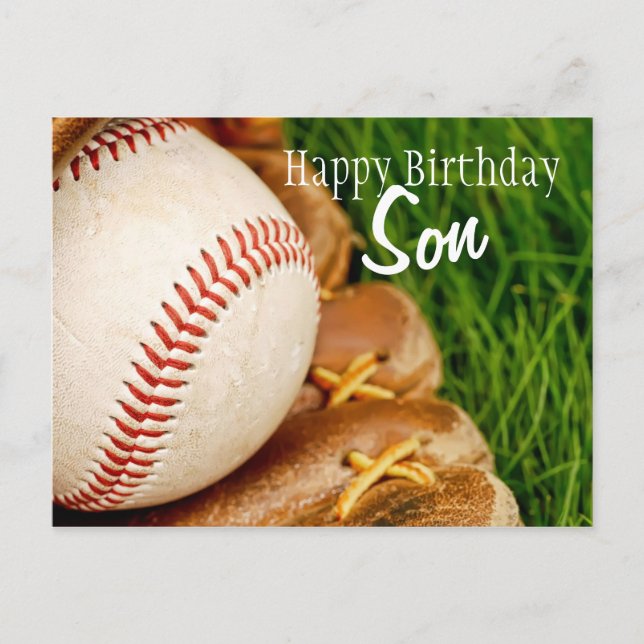 Carte Postale Happy Birthday Son Baseball with Mitt (Devant)