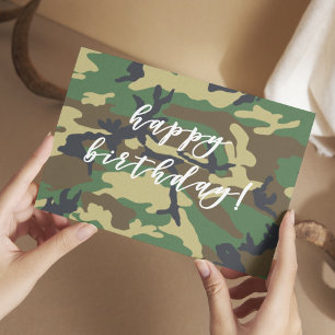 Carte Postale Happy Birthday Woodland Militairy Camo Imprimer