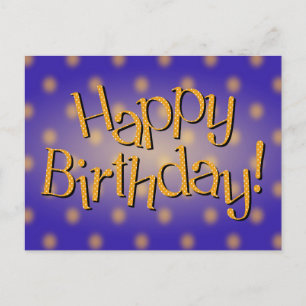Carte Postale Happy Birthday Yellow Polka Dot Text Blue Bkgrd