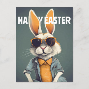 Carte Postale Happy Easter Bunny Orange Sung Funny