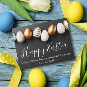 Carte Postale happy easter modern calligraphy gold eggs