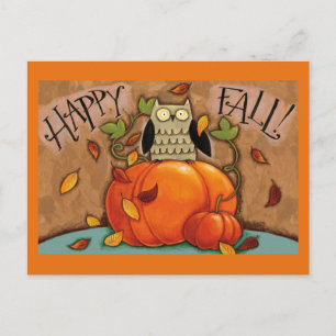 Carte Postale Happy Fall Owl et Citrouille