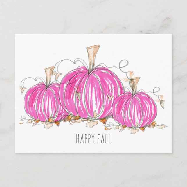 Carte Postale Happy Fall Rose Citrouille Feuille Aquarelle (Devant)