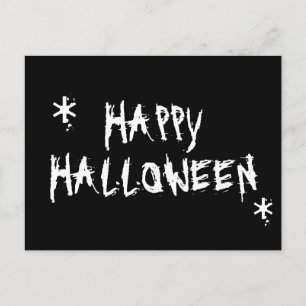 Carte Postale Happy Halloween blanc et noir éffrayant effroi