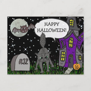 Carte Postale Happy Halloween Chat noir