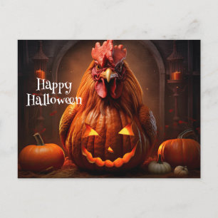 Carte Postale Happy Halloween Chicken Rooster Citrouille papier