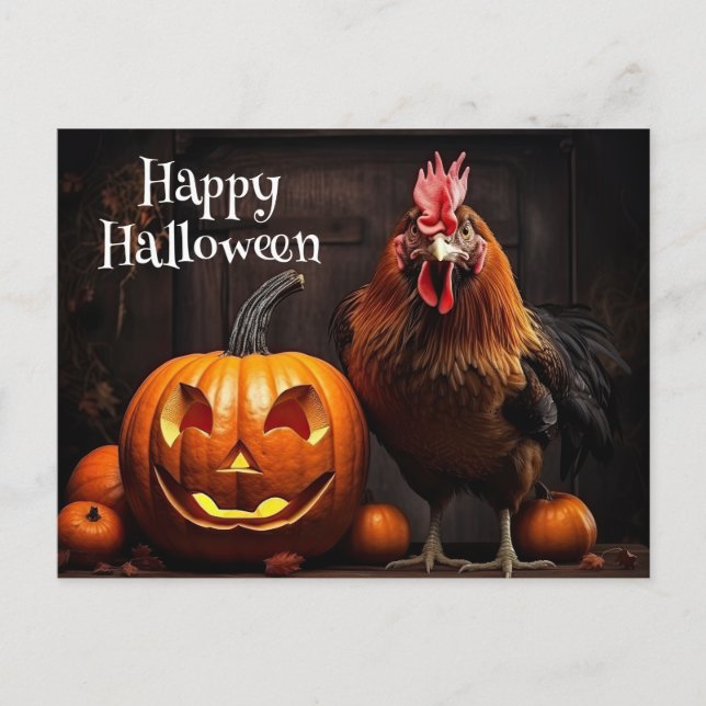 Carte Postale Happy Halloween Chicken Rooster Citrouille papier  (Devant)