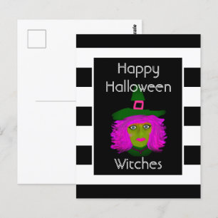 Carte Postale Happy Halloween drôle Citation de sorcière méchant