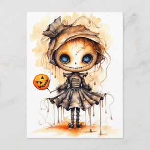 Carte Postale Happy Halloween Eerie Citrouille fille