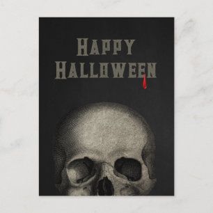 Carte Postale Happy Halloween Éffrayant crâne humain