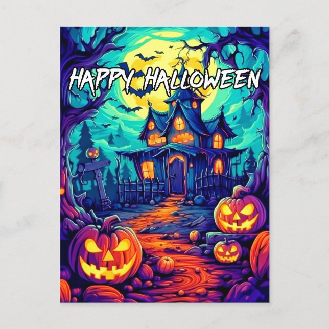 Carte Postale Happy Halloween Éffrayant Haunted House (Devant)