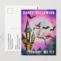 Happy Halloween Flamant rose chauves-souris Haunte
