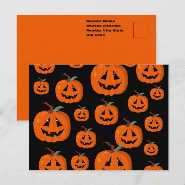 Carte Postale Happy Halloween Jack-o'-lantern Illustration Art (Devant / Derrière)
