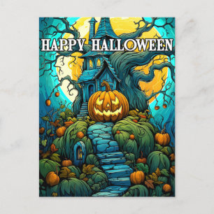 Carte Postale Happy Halloween Lune Haunted House