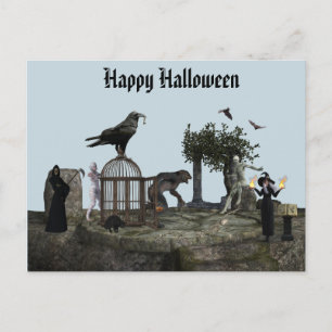 Carte Postale Happy Halloween Monster Scene Werewolf Zombie