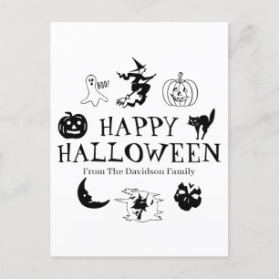 Carte Postale Happy Halloween nom personnalisé noir blanc