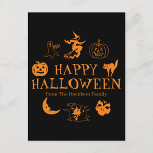 Carte Postale Happy Halloween nom personnalisé noir orange éffra
