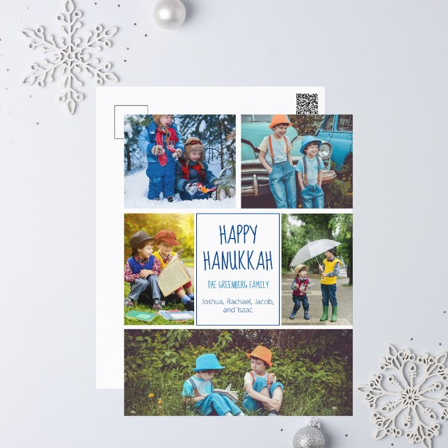 Carte Postale Happy Hanoukka Modern Photo Collage Cute Blue (Créateur téléchargé)