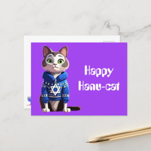Carte Postale Happy Hanu-Cat Chat dans Hanoukka Sweater