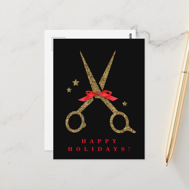 Carte Postale Happy Holidays - Golden parties scintillant Hair S (Devant/Arrière en situation)