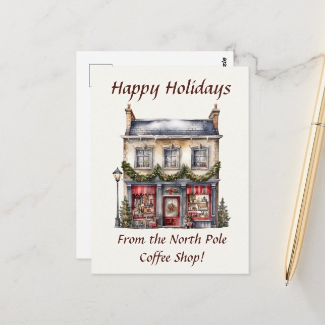 Carte Postale Happy Holidays North Pôle Café Shop (Devant/Arrière en situation)