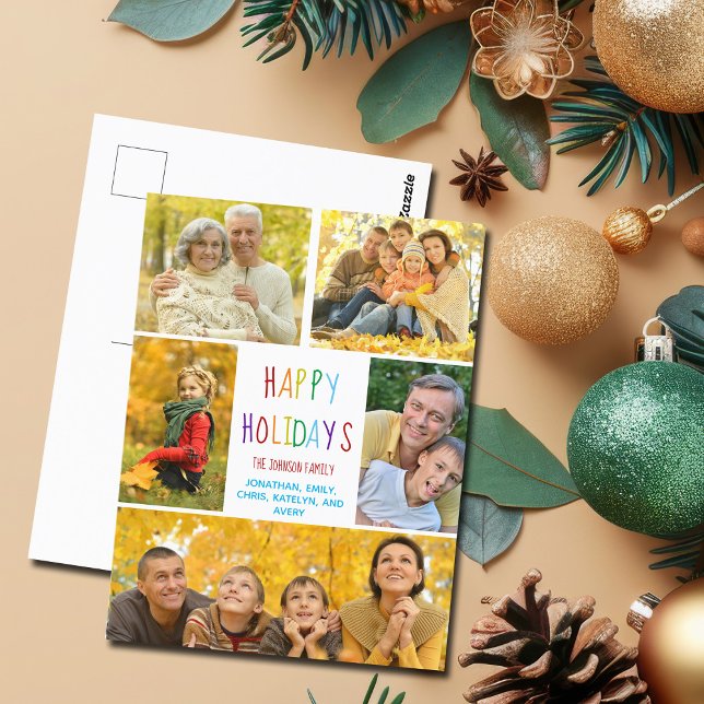 Carte Postale Happy Holidays Rainbow Family Photo Collage Cute (Créateur téléchargé)