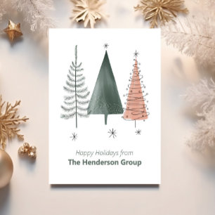 Carte Postale Happy Holidays Trees Business Company QR Code