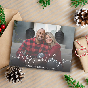 Carte Postale happy holidays white calligraphy holiday photo  