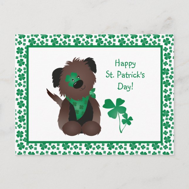 Carte Postale Happy Jour de la Saint Patrick Chien quatre feuill (Devant)