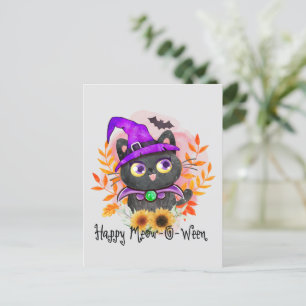 Carte Postale Happy Meow-o-ween -Chat Sorcière Noire