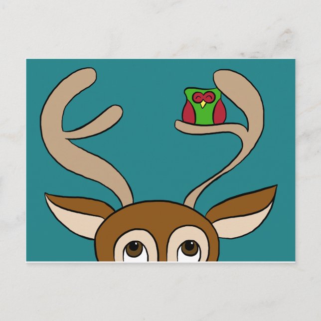Carte Postale Happy Owl se retrouve chez lui avec Reindeer (Devant)