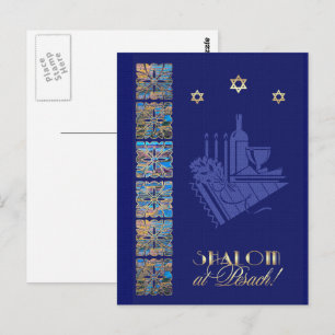 Carte Postale Happy Passover Star of David et Seder Table Icons