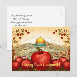 Carte Postale Happy Rosh Hashanah avec des pommes et Dôme de Roc