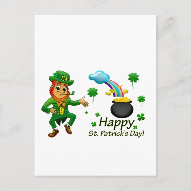 Carte Postale Happy Saint Patrick's Day Leprechaun Rainbow  (Devant)