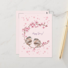 Carte Postale Happy Spring! 桜とかわいいすずめの春のあいさつ♡